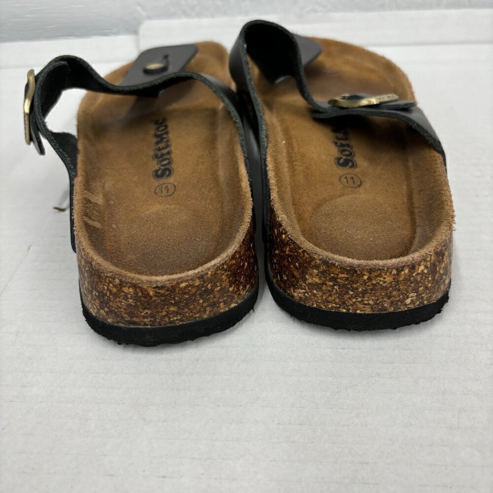 SoftMoc Flat Slip on Padded Footbed Pewter Leather Thong Sandal Buckle Size 11 - Picture 3 of 14